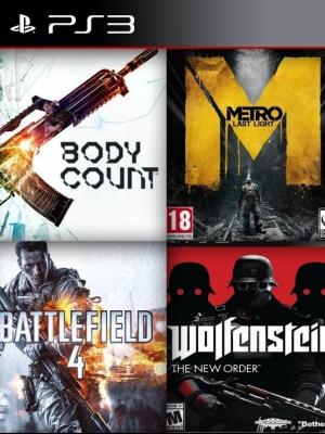 4 juegos en 1 en Español Bodycount mas Metro: Last Light mas Battlefield 4 mas Wolfenstein: The New Order ps3